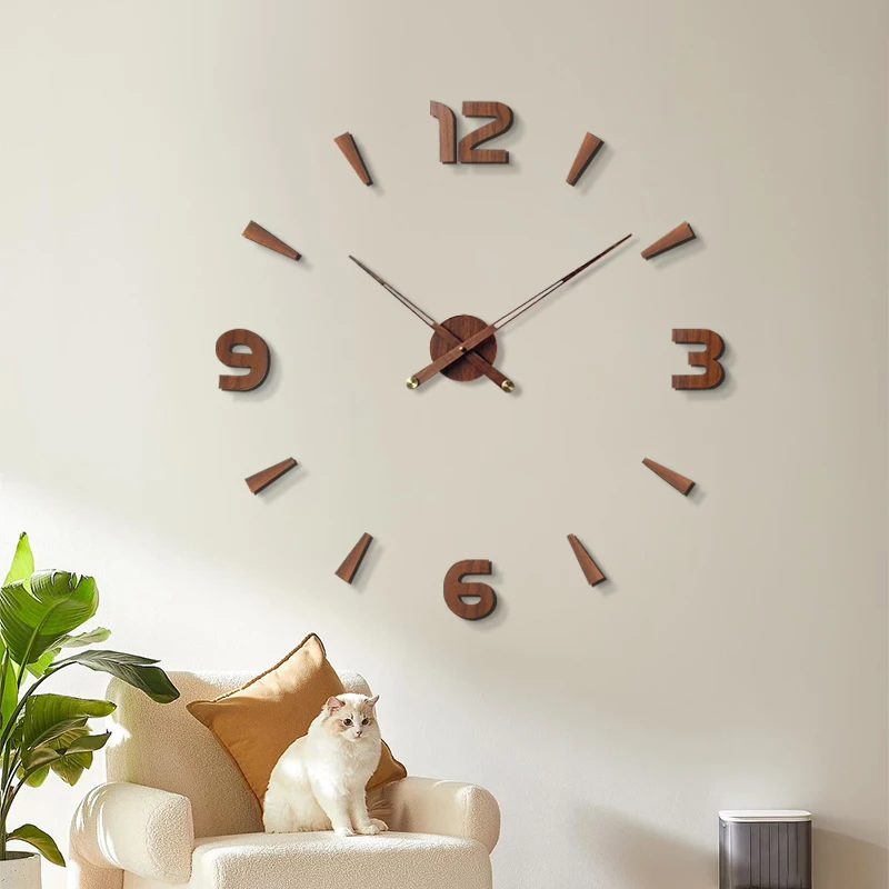 

Walnut digital time clock retro simple living room wall Chinese wood grain wall sticker wall DIY silent