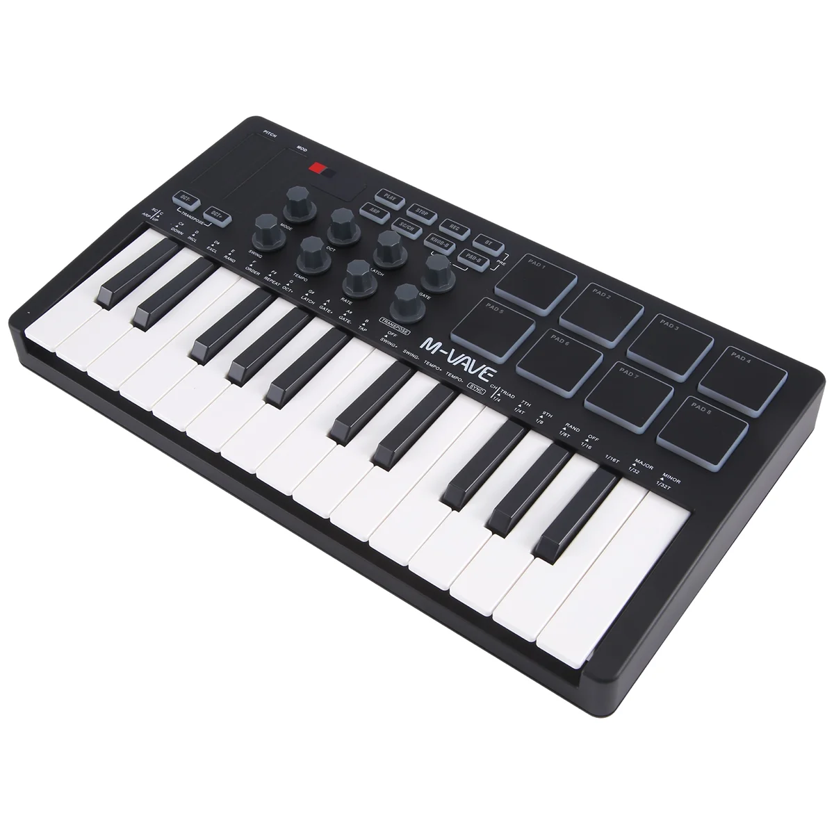 AT53 MIDI Controlador de teclado MIDI USB de 25 teclas Teclado arreglador portátil Rgb Pad Teclado controlador USB Midi Negro + Blanco
