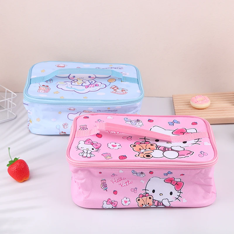 Cute Sanrio Kuromi Lunch Bag Cartoon My Melody Cinnmoroll Double-layer Travel Thermal Breakfast Box Tote Food Bag di grande capacità