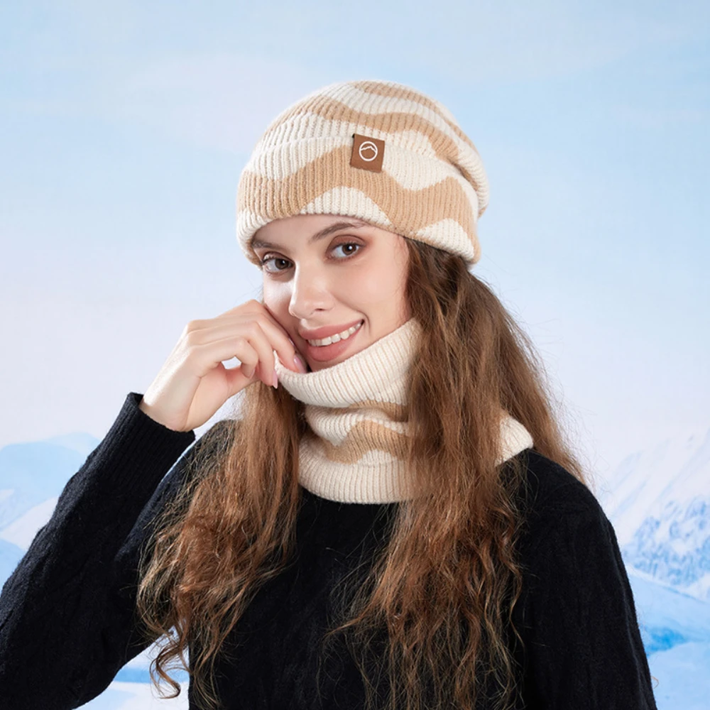 

Двухсекционная шапка, шарф, вязаная ветрозащитная шапка, зимняя шапка, комплект шарфов, теплая уличная теплая шапка для катания на лыжах, зимних видов спорта