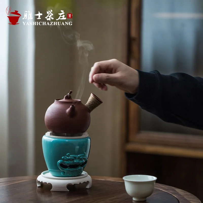 Japanese-Style Charcoal Side-Handle Kung Fu Brewing Pot, Clay Animal-Face Stove Tea Set