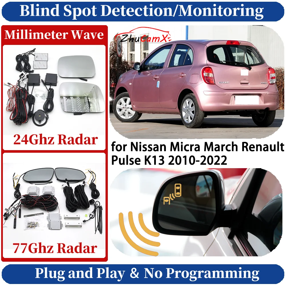 Blind Spot Monitoring/Detection System for Nissan Micra March Renault Pulse K13 2010-2022 Night Driving Side Lane Change Assist