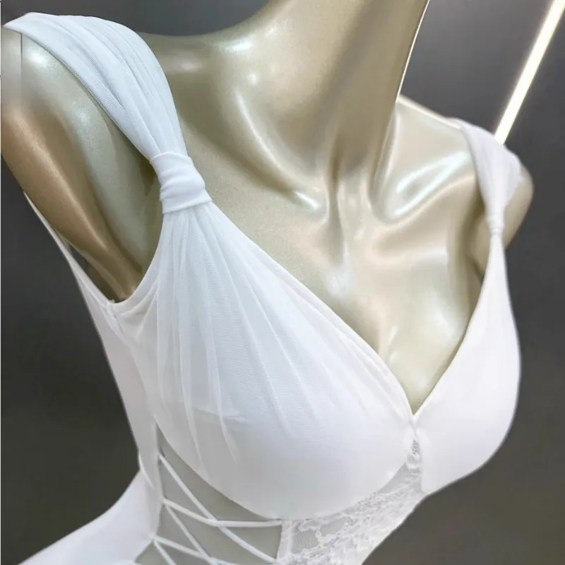 Women Latin Dance Dress Outfits Lace Bra Tops Ruffled Skirt Adult Female Dance Competition Stage Performance Costumes