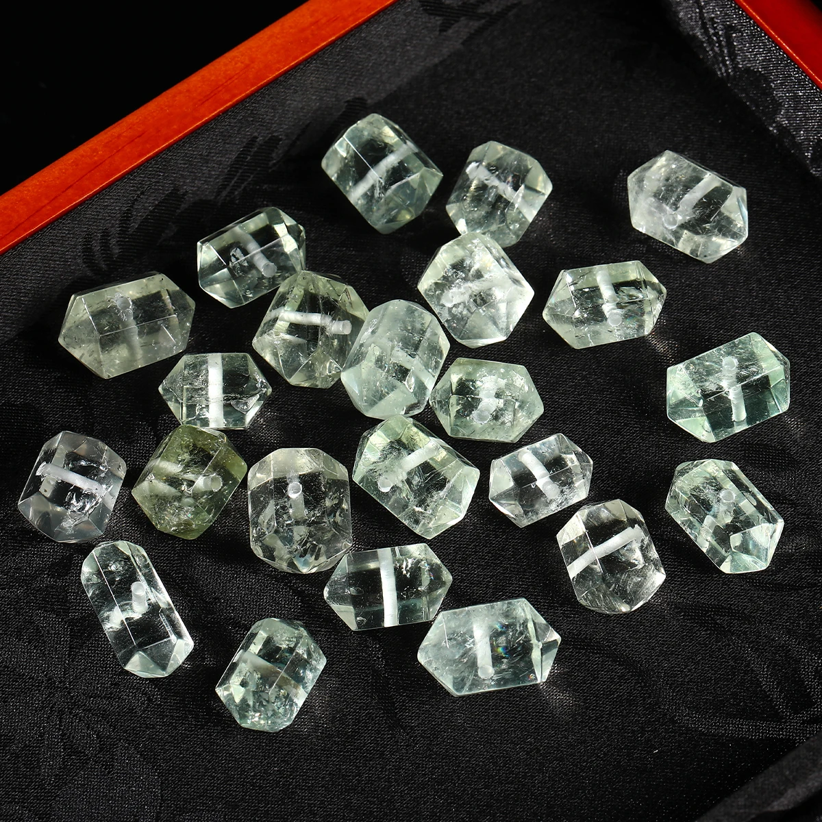 1 Pc Natural Stone Green Quartz Double Pointed Hexagonal Shape Bead With Hole for Jewelry Making DIY Necklace Bracelet Accessory