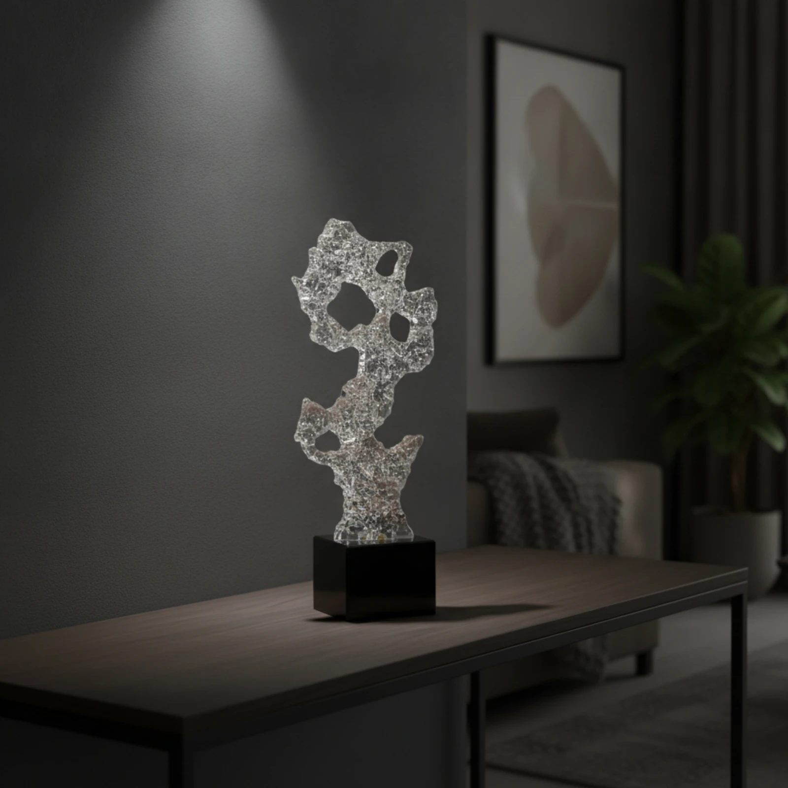 Interior Design Landscape - Transparente Harzskulptur mit Sockel, Steinornament, Klare