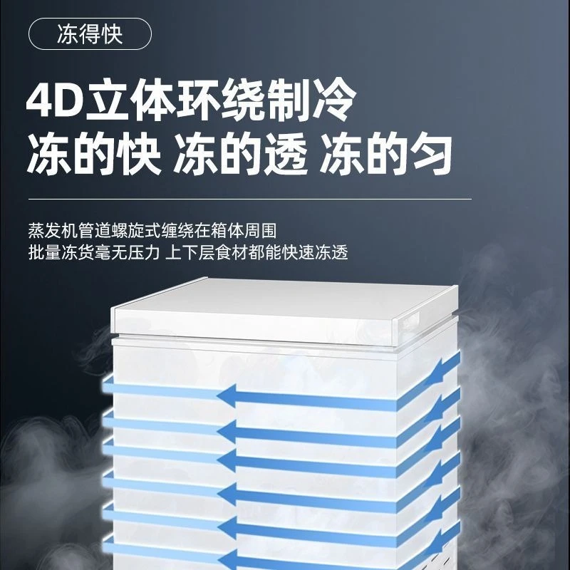 فريزر أفقي، تبريد بباب مزدوج، منزلي صغير، تجميد وتبريد ثنائي الغرض، درجة حرارة واحدة