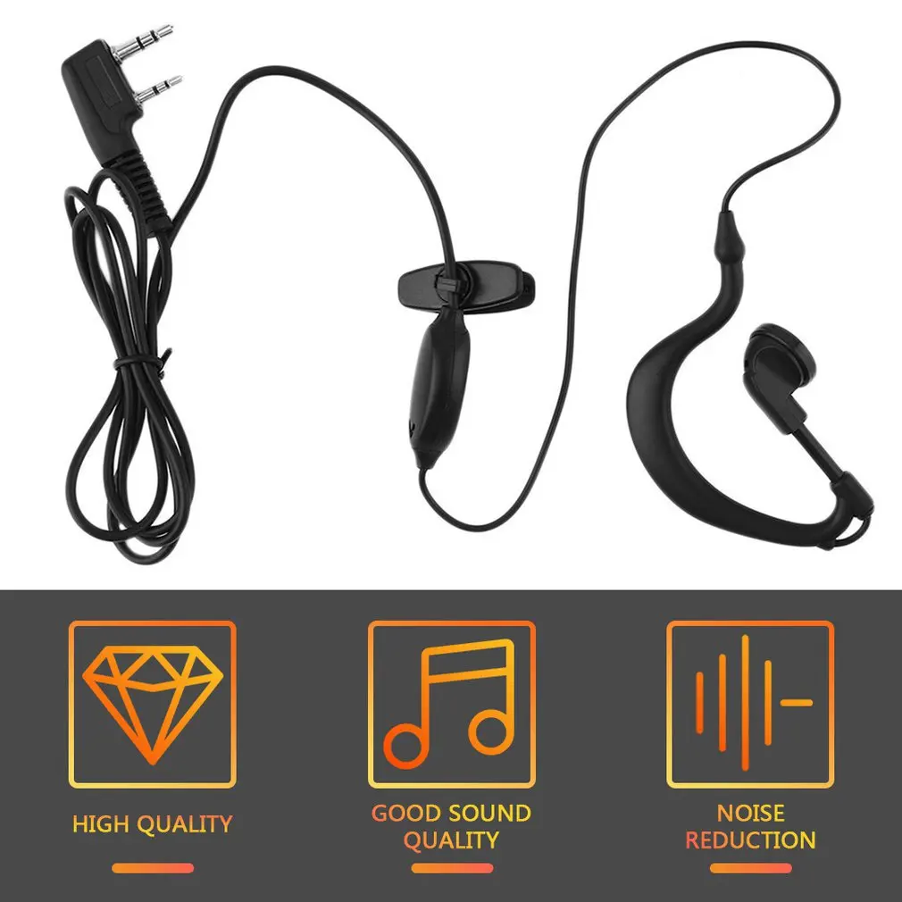 1m Ear Hook Walkie Talkie Earbud 2 PIN Earpiece Headset PTT MIC Interphone Earphone Earpiece for B-F Radio UV 5R 888s