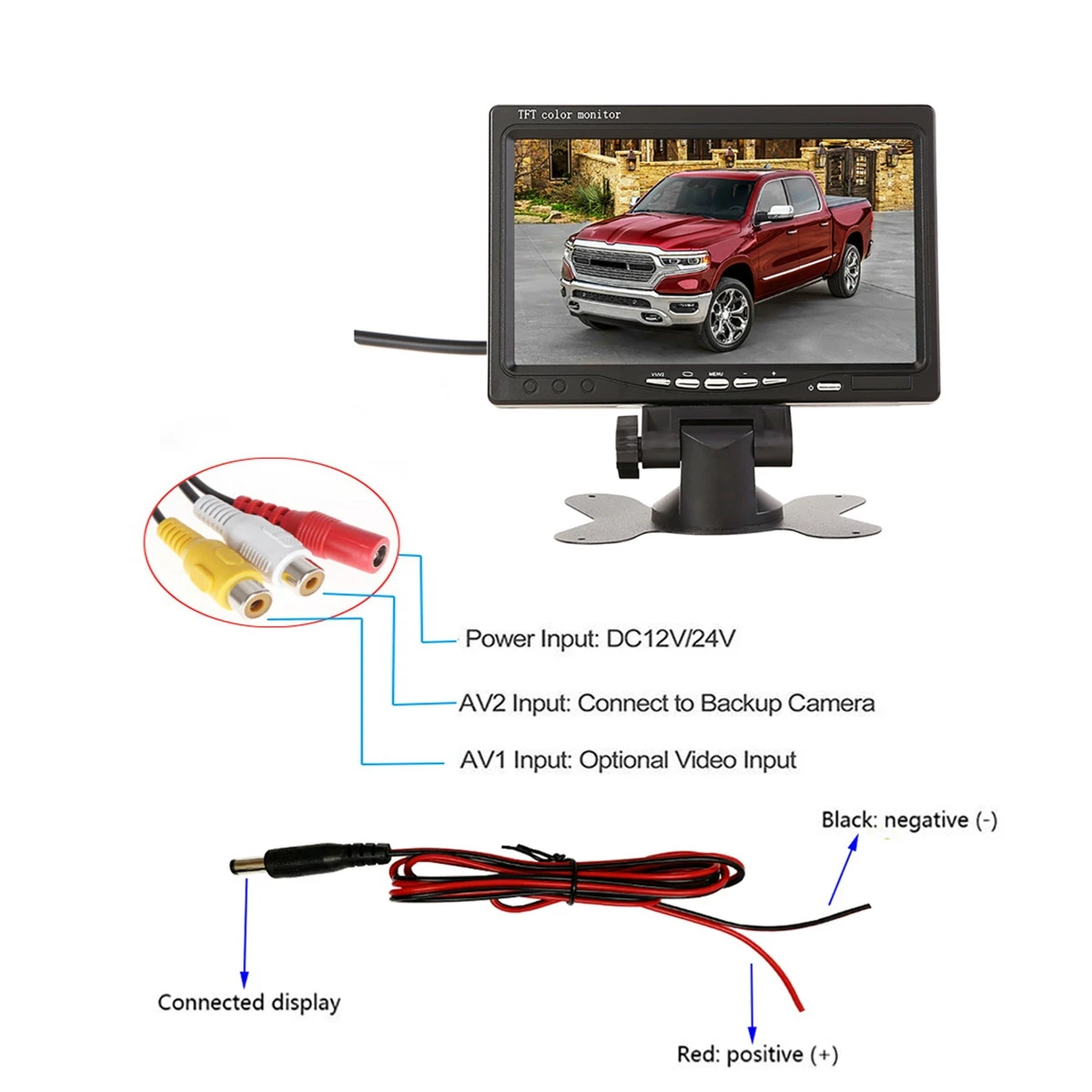 12V-24V 7 Inch TFT LCD Color HD Monitor for Car Truck CCTV Reverse Rear View Backup Camera