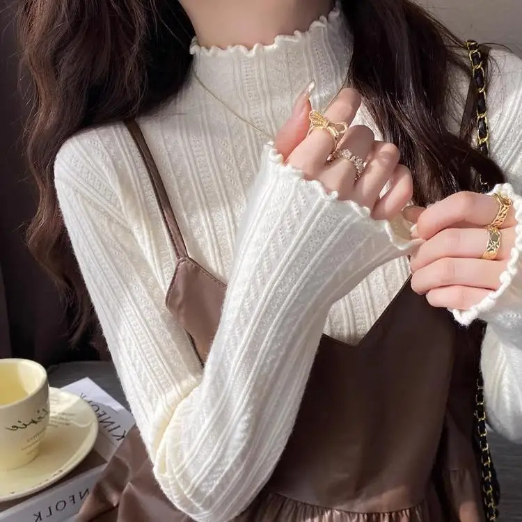 

plus Size High Collar Long Sve Women's Sweater Ele A-Line ape Autumn Winter Faion Korean Sle Office Commute Ready