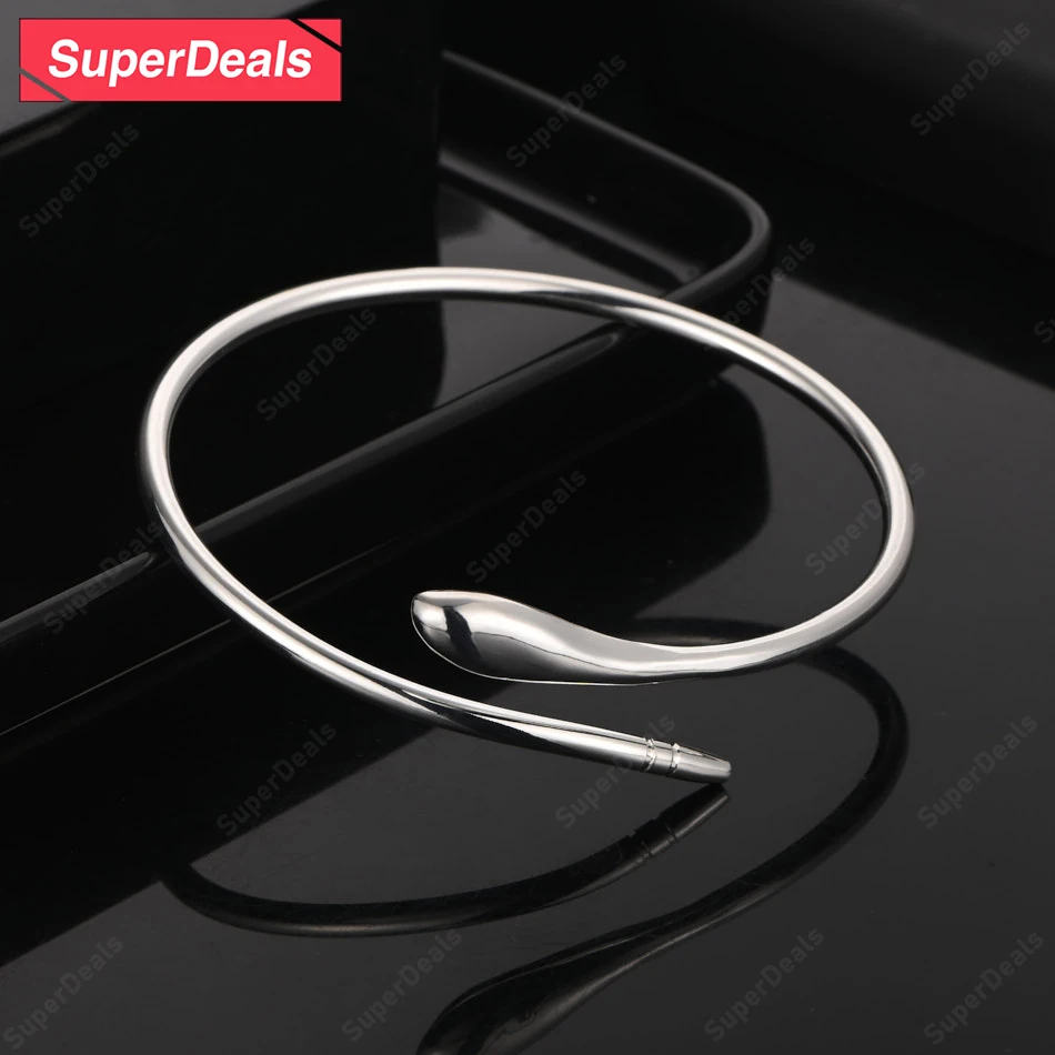 SuperDeals 925 Sterling Silver Heart Water Drop Mesh Half Circle Bangles Women Party Popular Jewelry Birthday Christmas Gift view 2