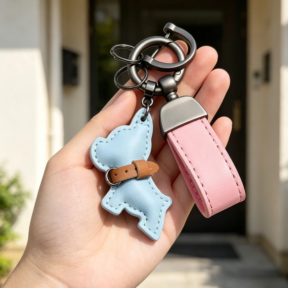Personalisierter Trendiger Hunde-Anhänger Schlüsselanhänger Französische Bulldogge Charm Schlüsselring Leder Graviertes Text-Schlüsselband Damen Personalisiertes Geschenk – Detail 2
