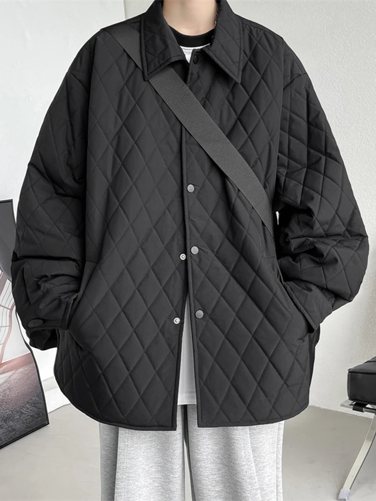 

Мужская пуховая куртка с ромбовидным узором, хлопковая, свободная, повседневная, осенне-зимняя, легкая куртка, модная брендовая молодежная палатка
