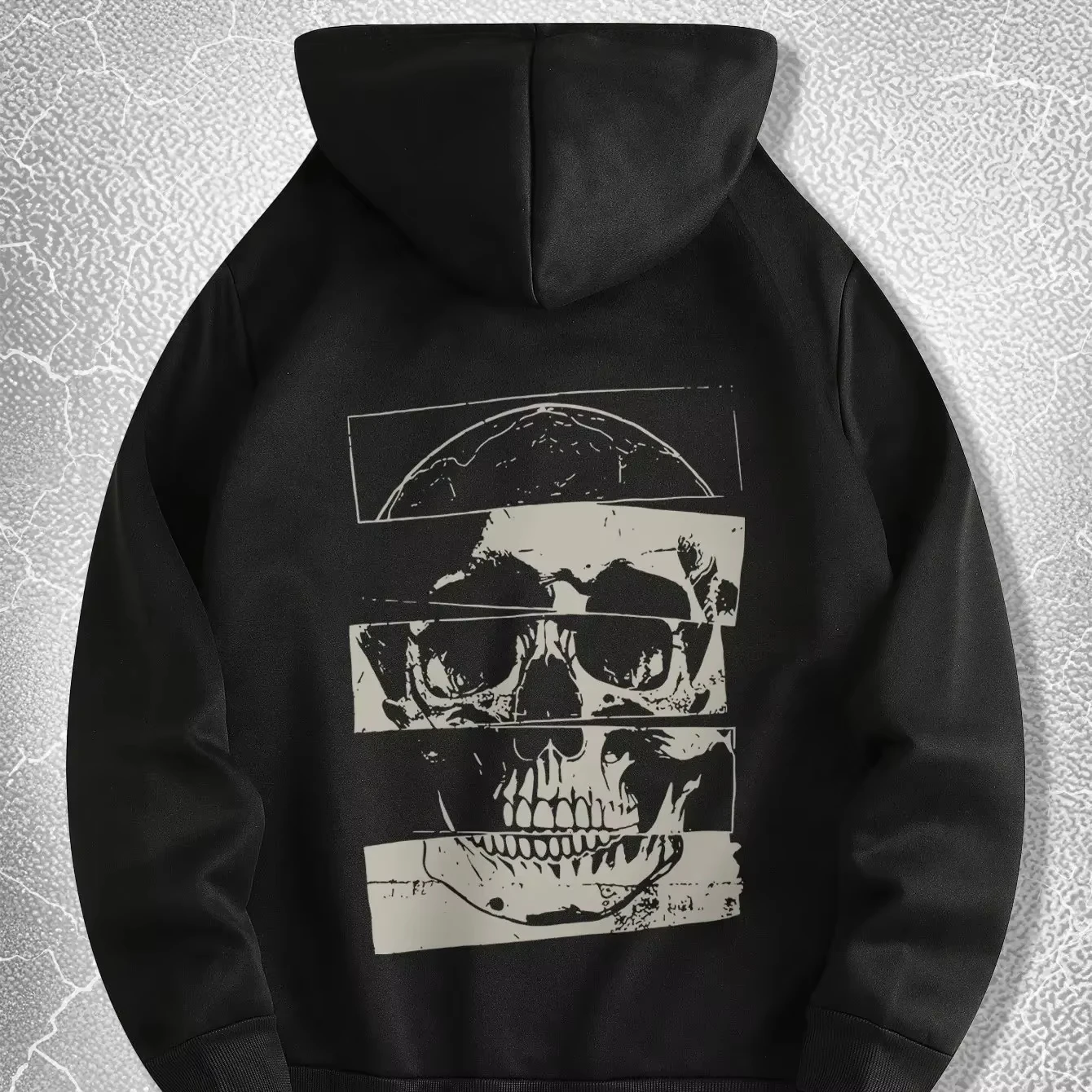 Dark Punk Theme Unisex Hoodie Back Distressed‑Skull Graphic‑Print Loose‑Fit Autumn‑Winter Street‑Style Pullover Tops