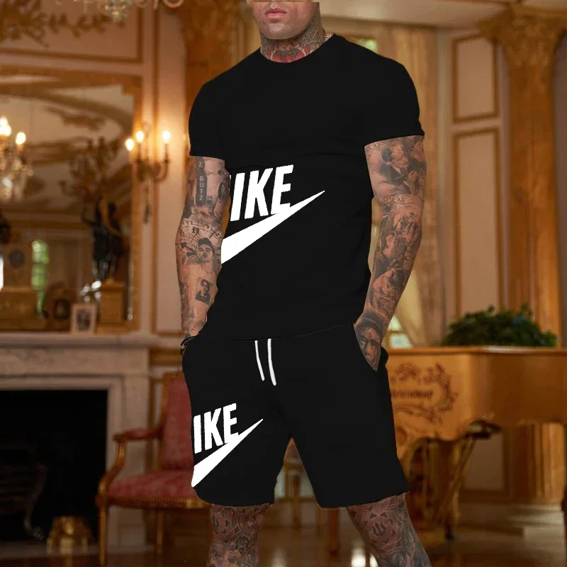 2024 Sommermode zweiteiliger Herren-Freizeit-Fitness-Jogging-Kurzarmanzug, schnell trocknendes T-Shirt und Hose