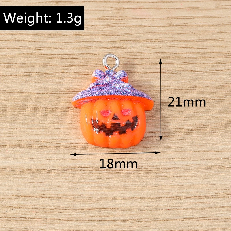 Tusember 10 Stück Halloween Charms Harz Hexenhut Mond Spinne Fledermaus Katze Kürbis Geist für Ohrringe Halloween Schmuckherstellung DIY – Detail 10