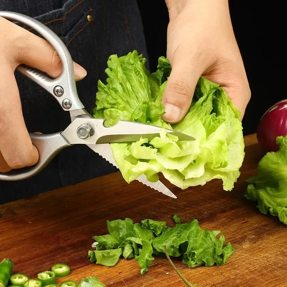 Ciseaux de cuisine professionnels en acier inoxydable avec poignée en alliage d'aluminium, parfaits pour couper les os jetables, la viande et le poisson, 8.5 po