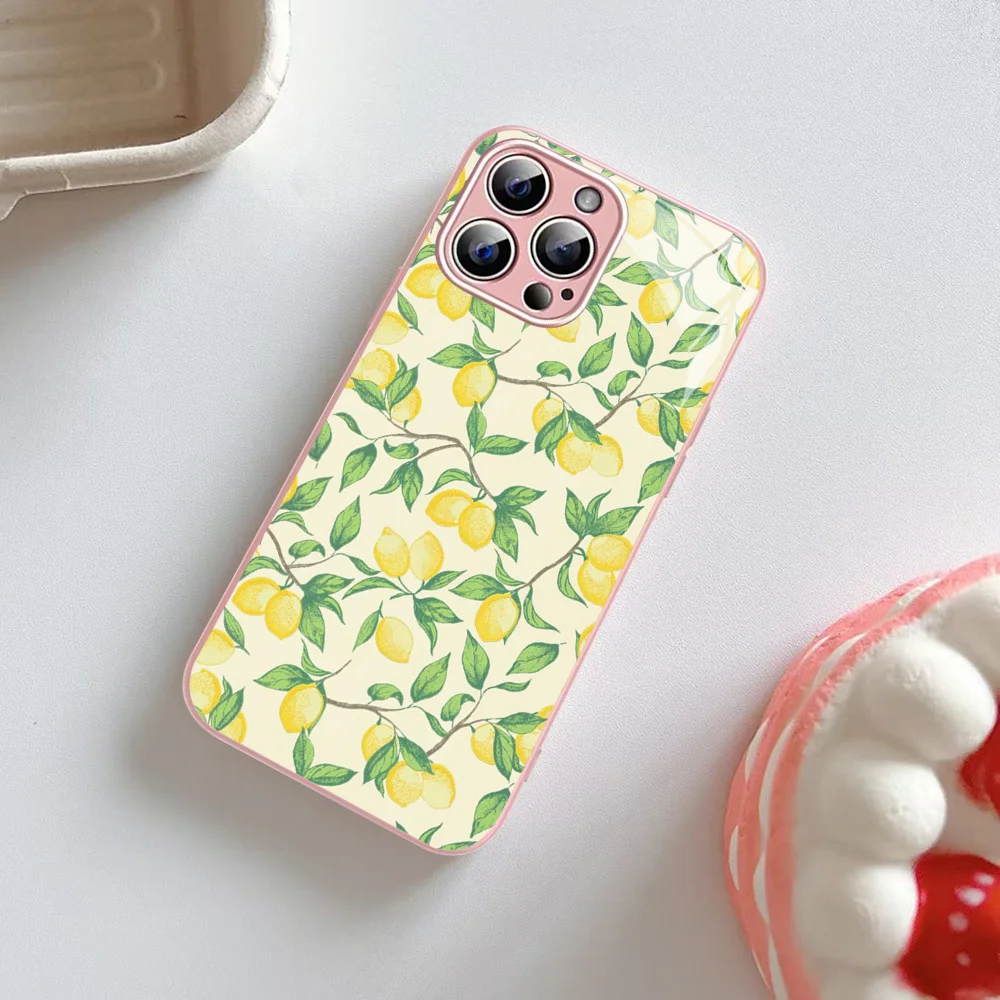 Capa de vidro temperado de limão, Mousepad para iPhone 14, 13, 12 Mini, 11 Pro, XS Max, X, XR, 14 Plus