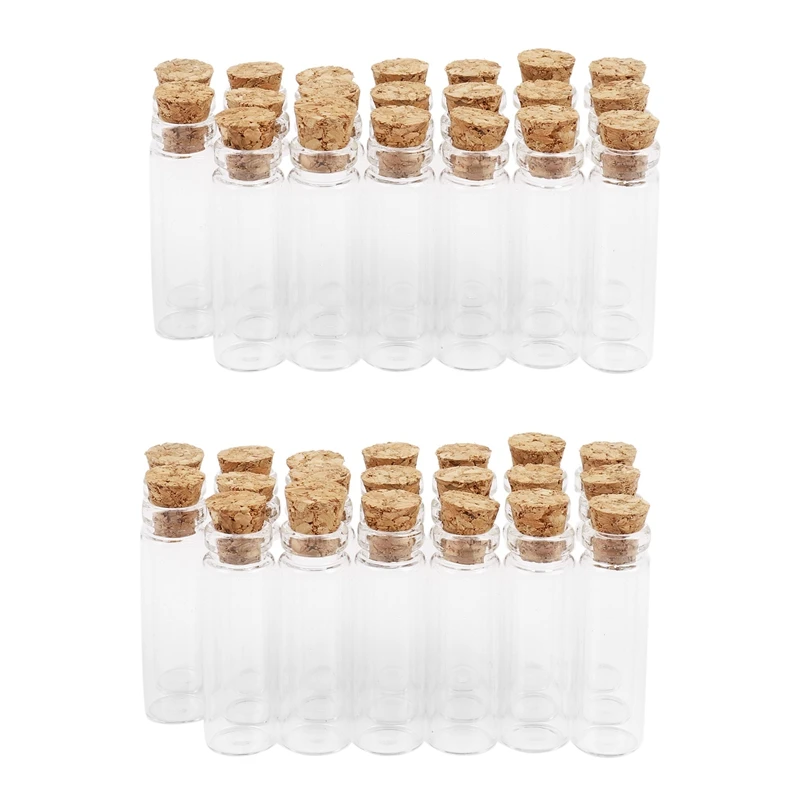 40Pcs 11X32mm Tiny Mini Empty Clear Cork Glass Bottles Vials 2Ml