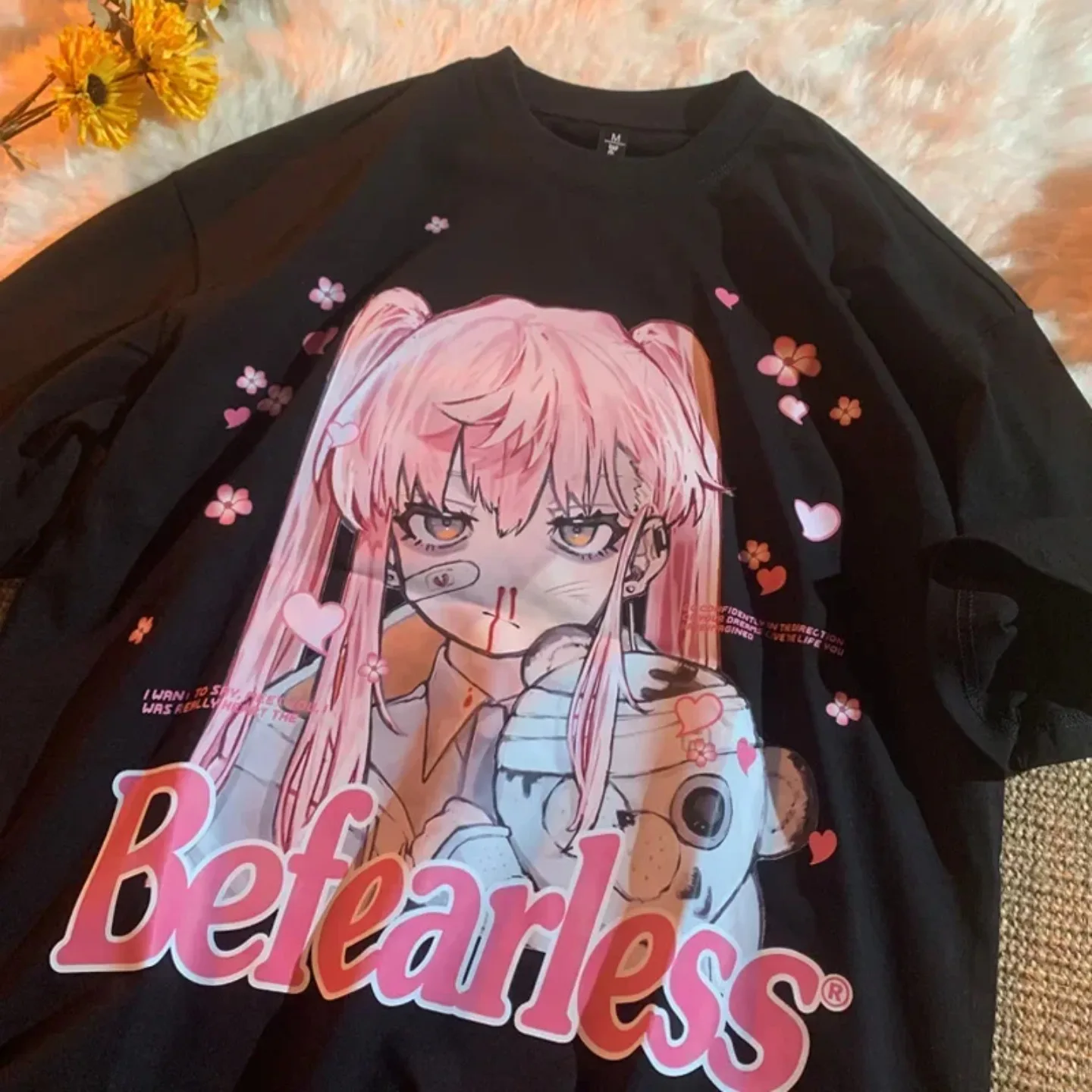Women Y2K Kawaii Anime Graphic Oversized T-Shirt Fairy Grunge Vintage Short Sleeve Streetwear Aesthetic Tops