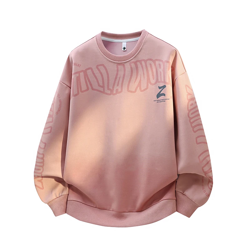 Men Gradient Crew Neck Sweatshirt Oversized Letter Graphic Print Long Sleeve Pullover Streetwear Casual Loose Fit Couple Tops M‑