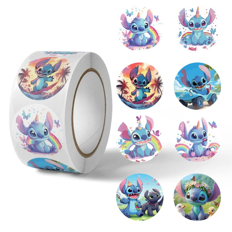 

500 шт. рулонные наклейки Лило Стич детские аниме милые наклейки Kawaii Charizard круглые наклейки с печатью рулоны наклейки граффити для багажа