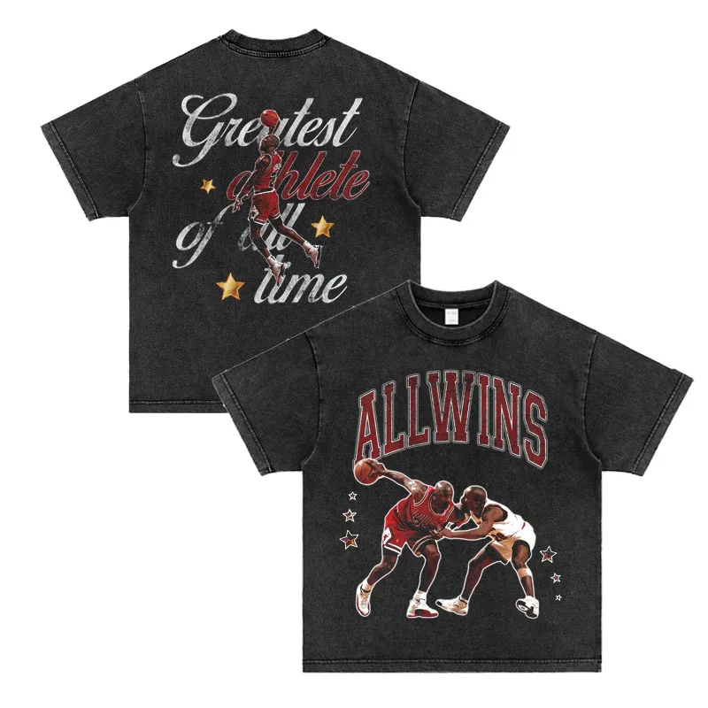 

2025 Original Trendy Brand Basketball God MJ Rogue Printed Short-sleeved, Vintage American Collar, Heavyweight Digital Straight