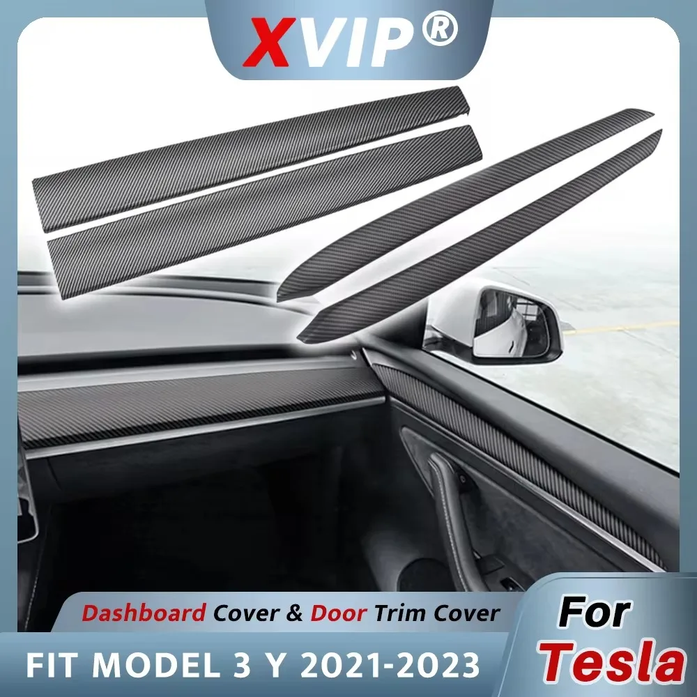 

XVIP Front Dashboard Central Control Trim Strip For Tesla Model 3 Y 21-23 Door Side Trim Cover Interior Black White Carbon Fiber