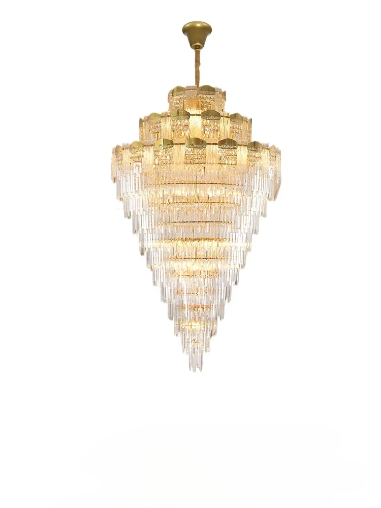 

Duplex building chandelier light luxury modern crystal hall lamp villa empty and high living room lamp