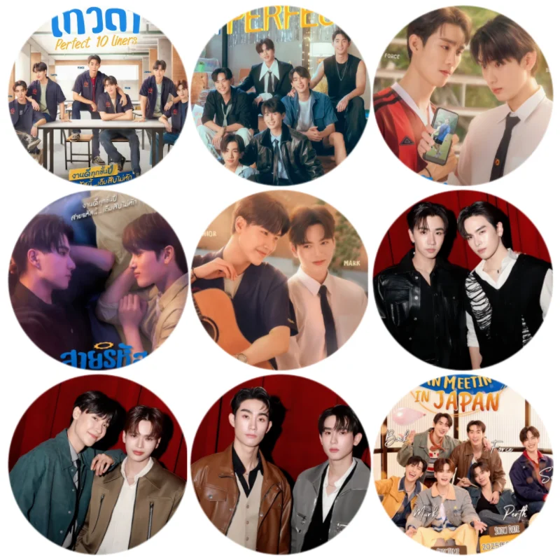 9PC/SET Perthsanta Juniormark Forcebook Poster Thai TV Perfect 10 Liners Drama Stills Badge Bang Brooch Bag Decor Pins