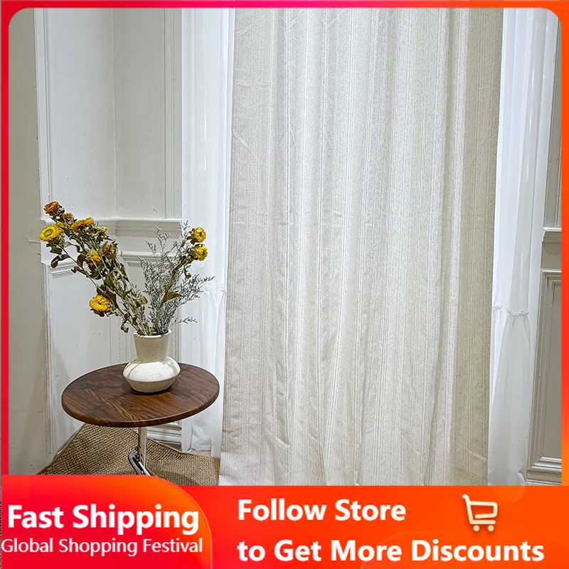 Hollow Vertical Pattern Linen Texture Yibuyisa Living Room Study Gauze Curtain Light-proof and Opaque Westerly Sequence Gauze
