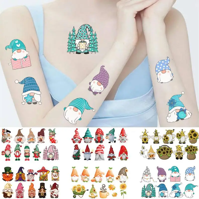 Tatuaje temporal de Gnomo enano de Navidad de Disney para niños, pegatinas de dibujos animados, tatuaje impermeable para niños, regalo de fiesta, 10 piezas