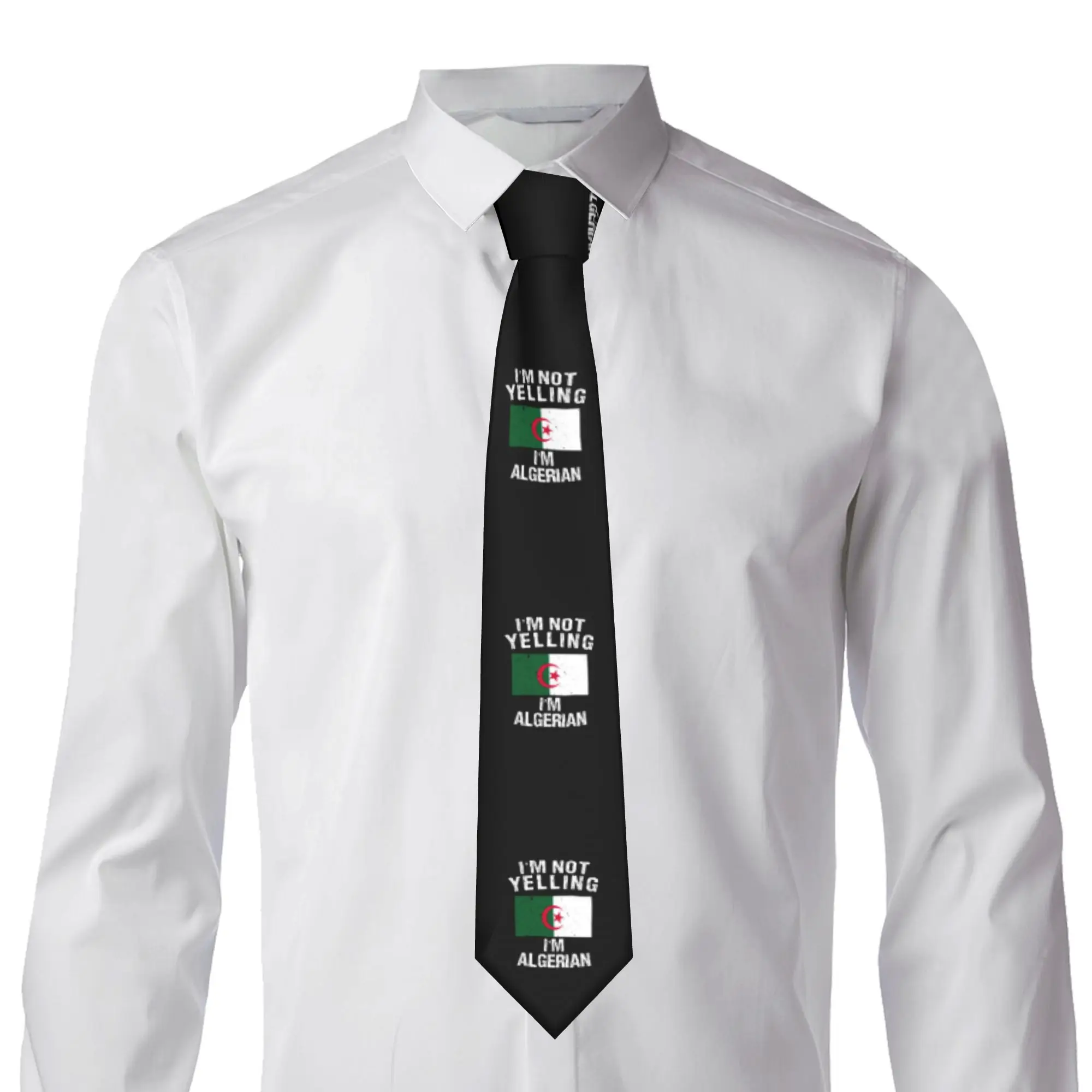 Classic Algeria Flag  Tie for Wedding Men Im Not Yelling Im Algerian Necktie
