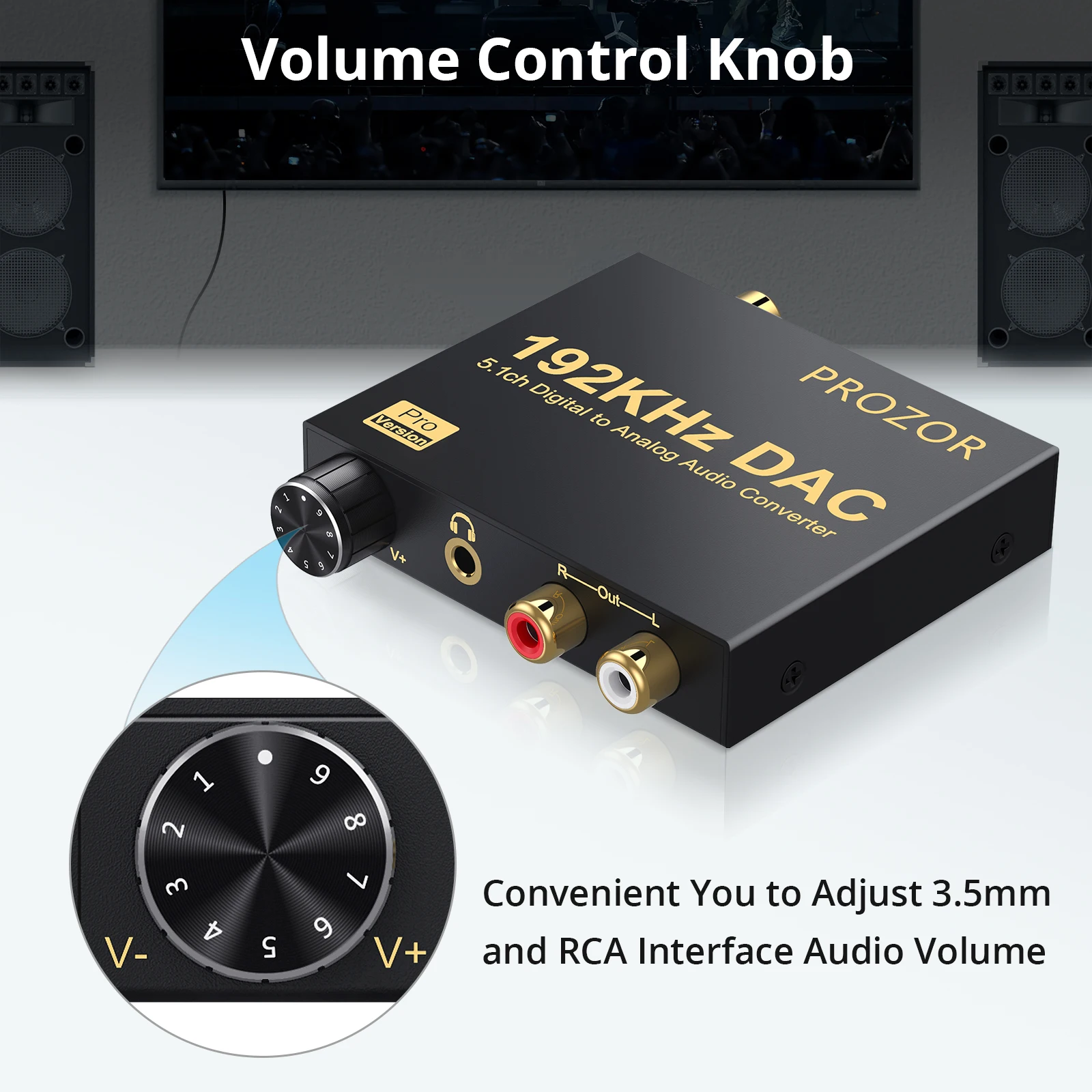 PROZOR 192kHz Digital to Analog Audio Converter Compatible with AC-3 DTS 5.1CH DAC Converter Optical Coaxial to RCA 3.5mm Jack