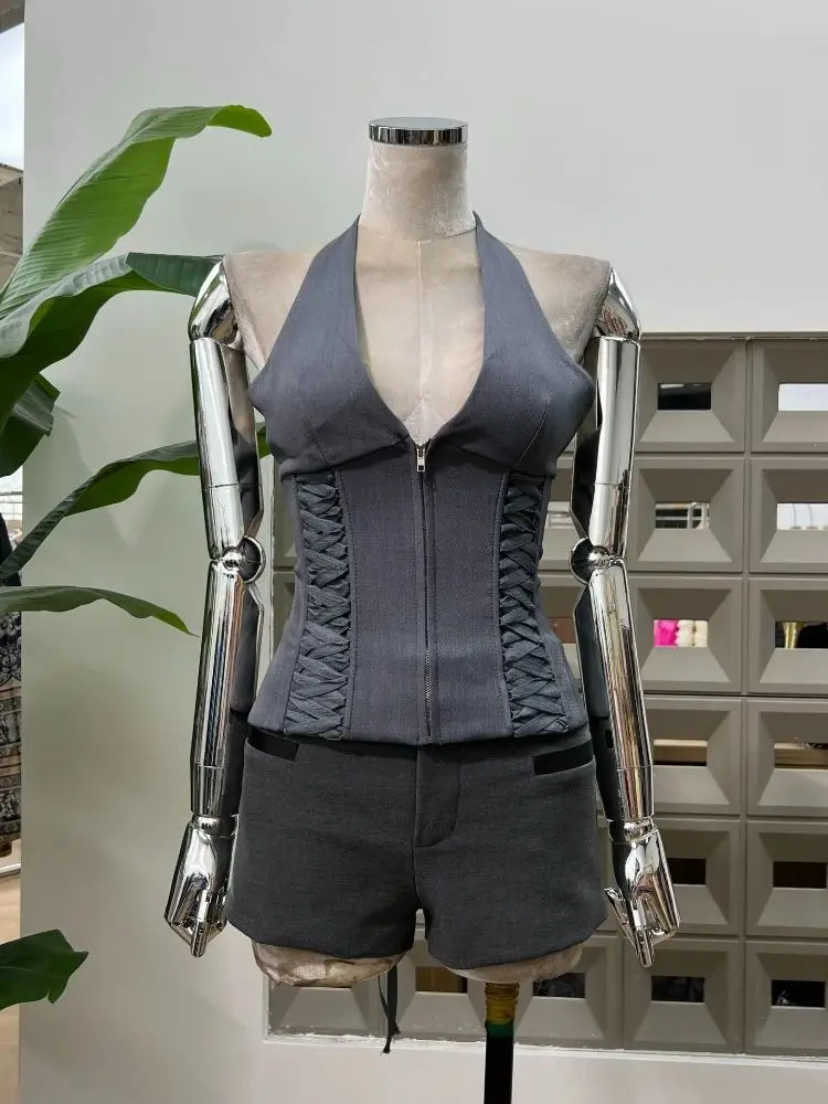 

2025 Hot Popular V Neck Zipper Sexy Women Backless Celerity Tops Women's Outfit Stage Show Wear Night Club Designer Clothes