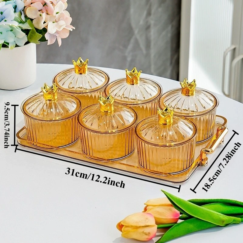 Divided Snack Plate With Lid Transparent Round Fruit Nut Storage Box Household Dried Fruit Pastry Separated Serving Tray