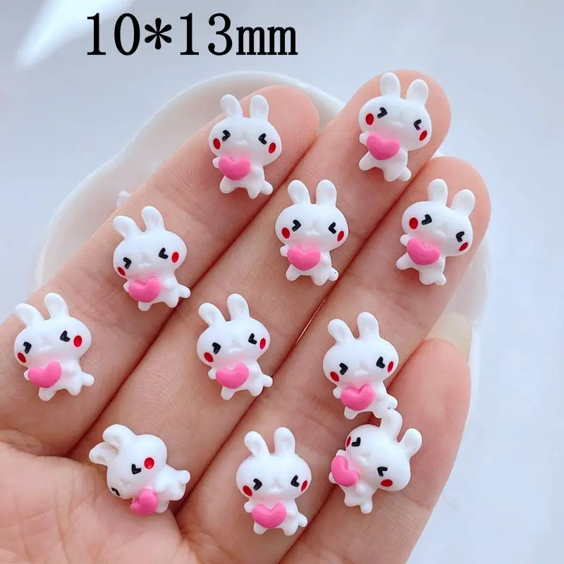 20pcs 3D Resin White Cartoon Rabbit Nail Charms Flower clock Nail Parts Accessories Kawaii DIY Nail Art Decoration