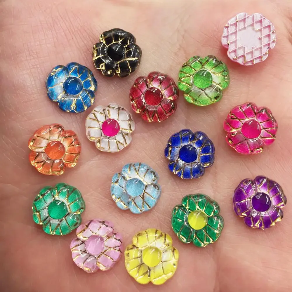 80PCS Mix Cute Resin 10mm Colorful Phnom Penh Flower Flat back Rhinestone Scrapbook DIY Wedding  Applique Ornaments Crafts SF491