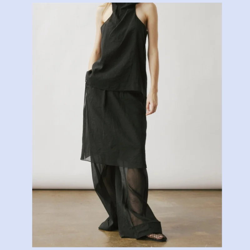 26 year early autumn new women's designer pants with flared cuffs, fake two piece perspective wide leg skirt pants