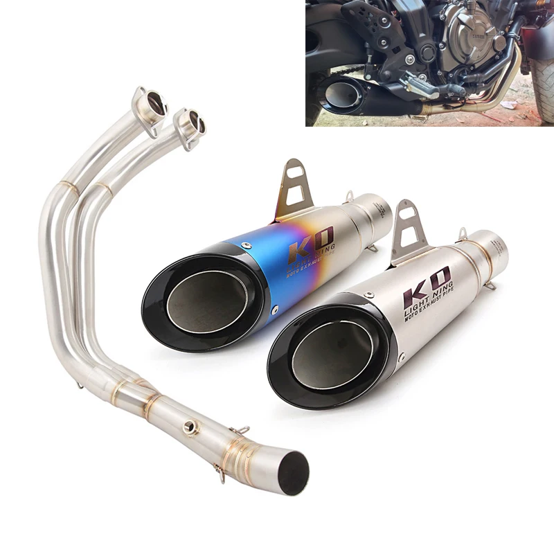 

For Yamaha MT-07 FZ07 Until 2022 Slip On Motorcycle Exhaust System 51mm Muffler Tail Pipe Front Connect Link Stainless Steel