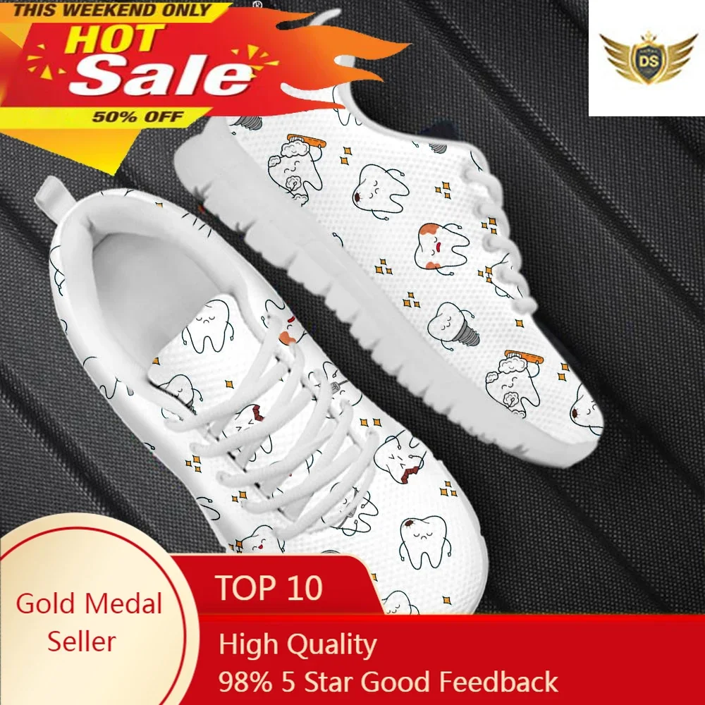 

Cute Cartoon Dentist Tooth Cartoon Pattern Femme Flat Shoes Breathable AF Casual Sneaker For Women Non-Slip Zapatos