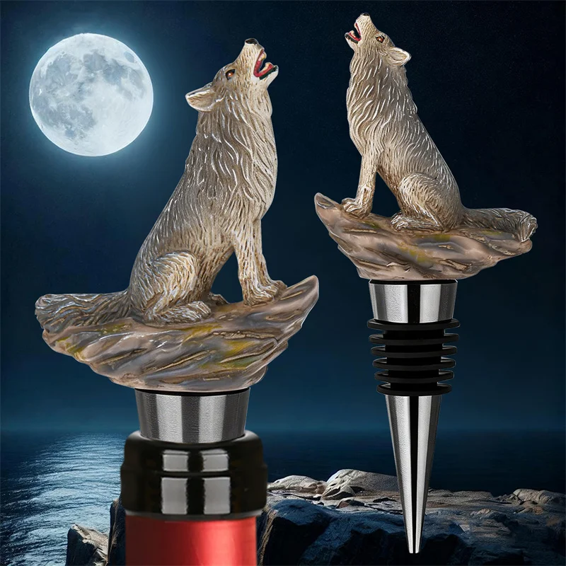 Heulender Wolf Weinflaschenverschluss Dekorative Tierfigur Weinkonservierer Wiederverwendbares Weinzubehör für Bar Zuhause Hochzeit Party Geschenk – Detail 4