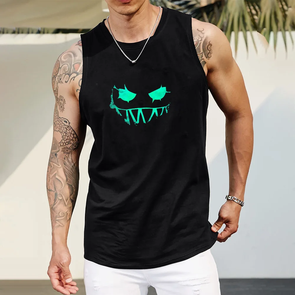 Fashion Men's Demon Design Print Tank Top Breathable Quick-drying Sports Sleeveless T-shirt Outdoor Gym Fitness Workout Tank Top