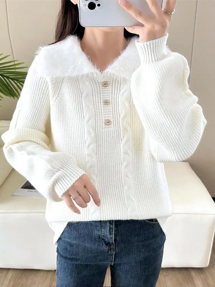 

Autumn Winter New Fashion Solid Long Sleeves Vacation Pullover Knit Sweater Women's Clothing Office Lady Versatile Short Tops
