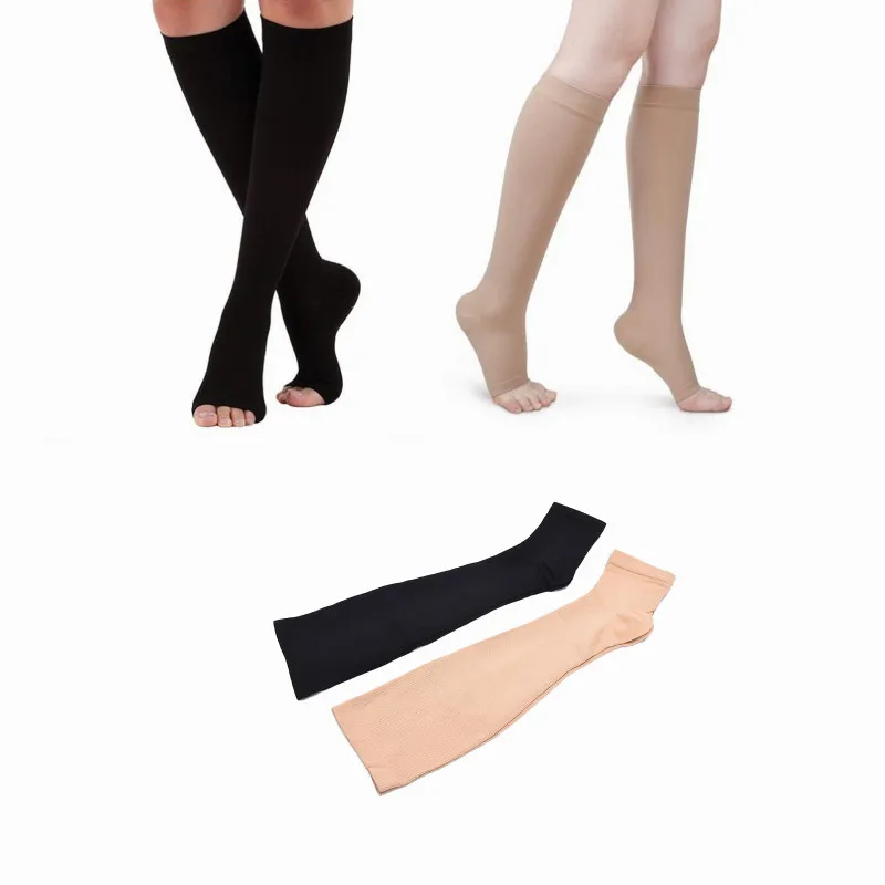 Open Toe Knee Socks, High Bezerro Meias de compressão, Elastic Prevenção de varizes, Tratamento de pressão graded, S-XXL