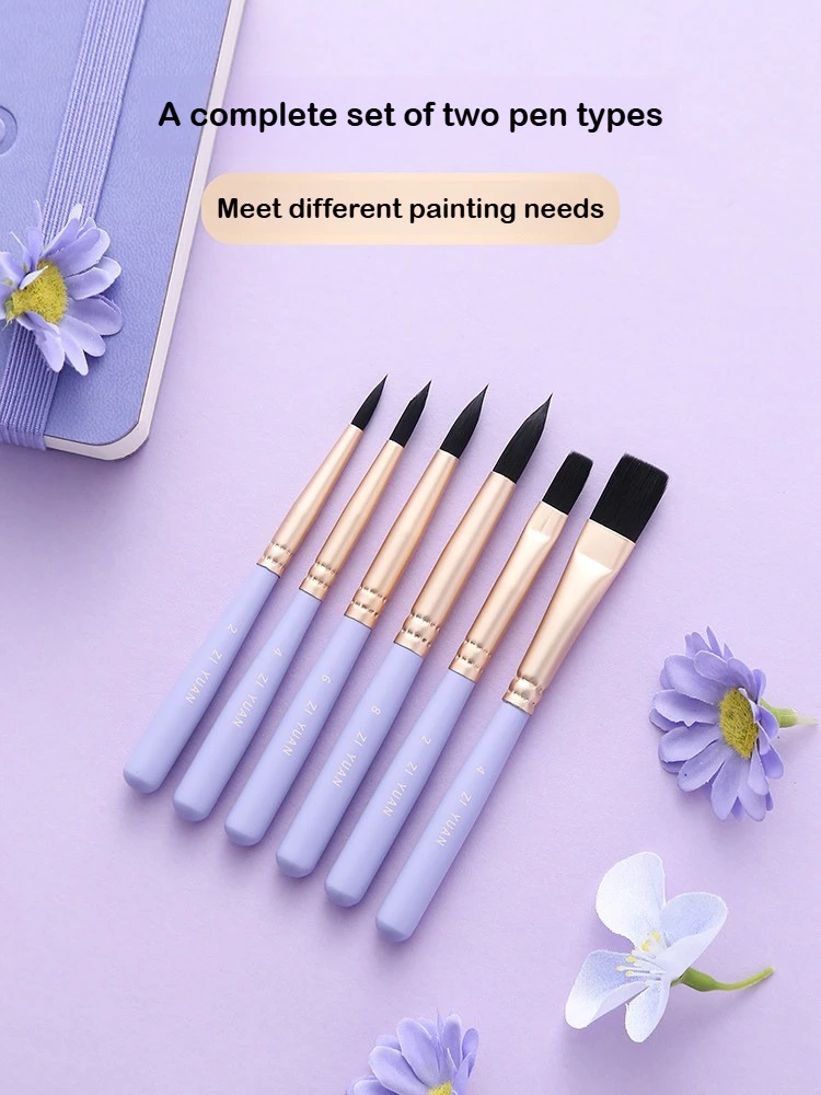 

6 PCS Mini Short Handle Nylon Watercolor Paint Brushes for Acrylic Coloring Oil Painting Brushes Stationery Art School Supplies