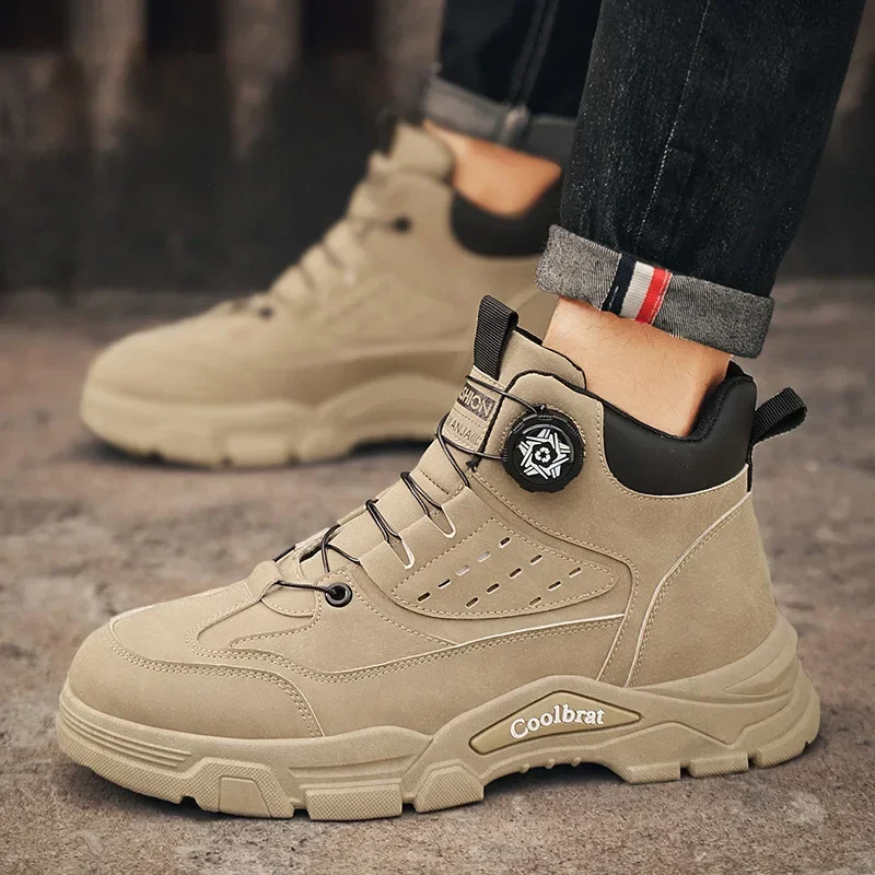 Winter Men's Boots  New Platform Rotating Buckle High Top Outdoor Boots Fashion Casual Anti Slip Warm Sneakers Boots Zapatos