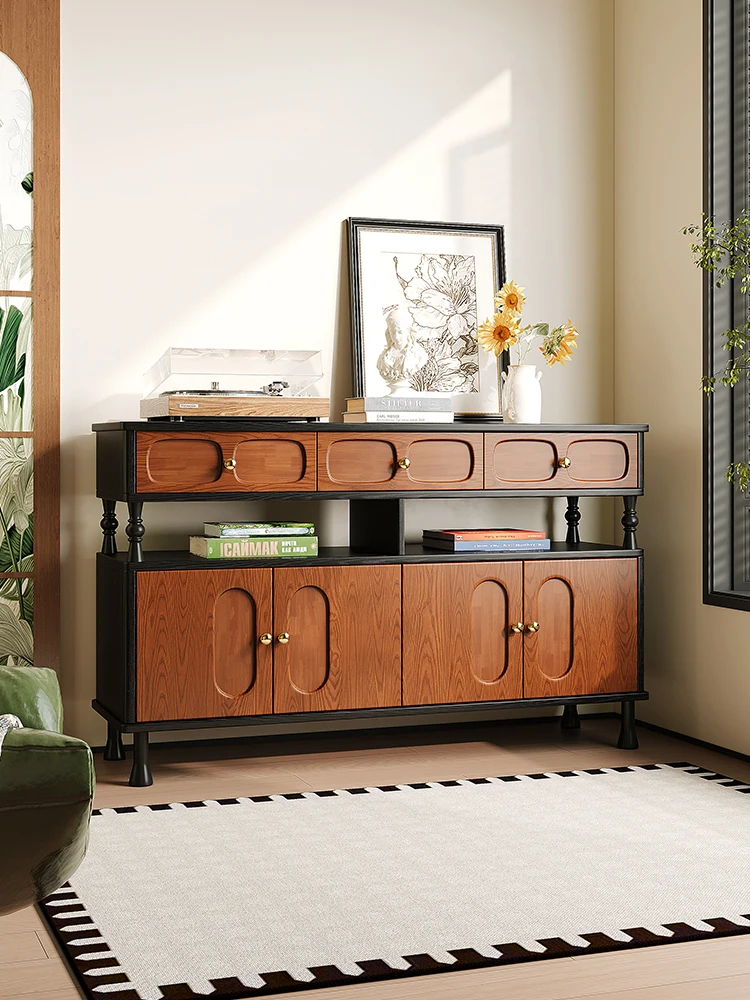 

Ретро обеденный боковой шкаф из цельного дерева, настенный шкаф для хранения в маленькой квартире, гостиной