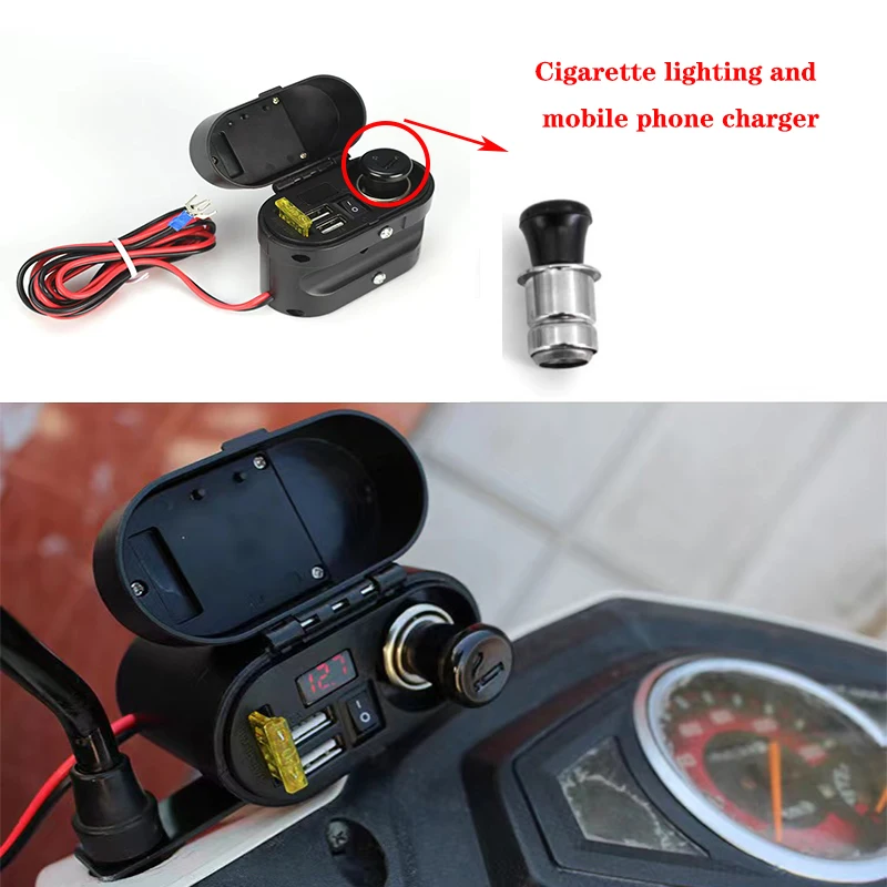 

Motorcycle Cigarette Lighter Dual USB Quick Charger Voltmeter Digital Clock Modified Cigarette Lighter Socket Accessories 12V