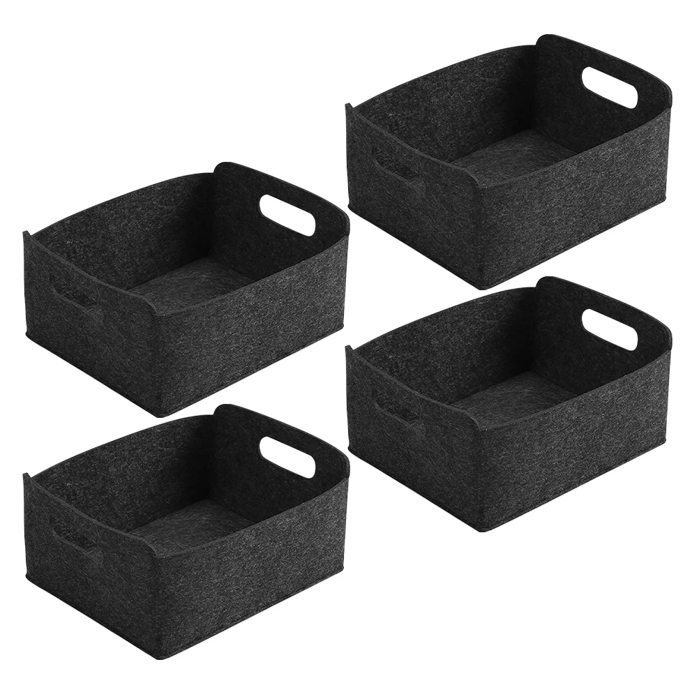 

4pcs Storage Basket Large Capacity Felt Organizer Bathroom Laundry Book Black Magazines Closet Bins Fabric Box