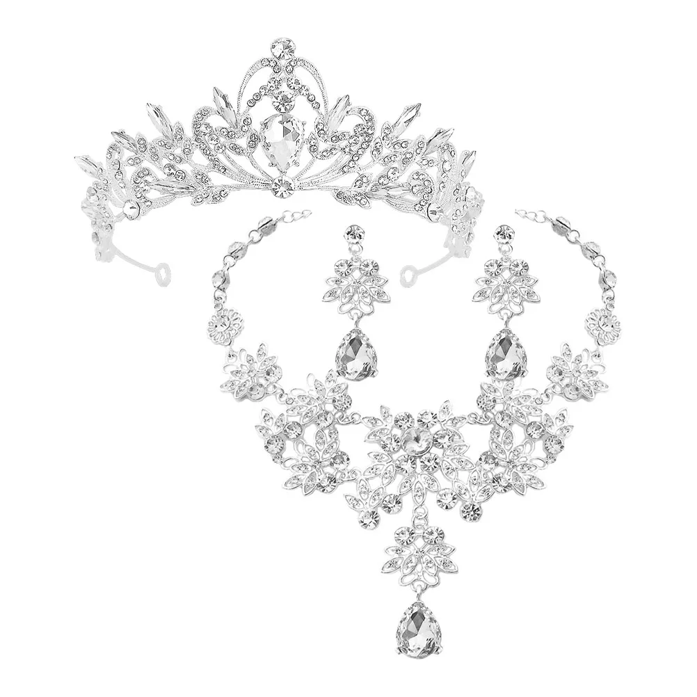 

Crown Necklace Earring Set Women Gift Bridal Accessories Rhinestone Crown Drop Earrings Dangle Earrings Girls Jewelry Set